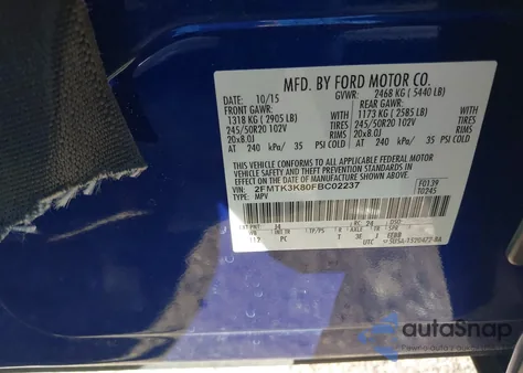 2015 Ford Edge Titanium из США, поврежденный, VIN 2FMTK3K80FBC02237